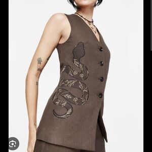 Disturbia Brown Sleeveless Snake-Embroidered Vest